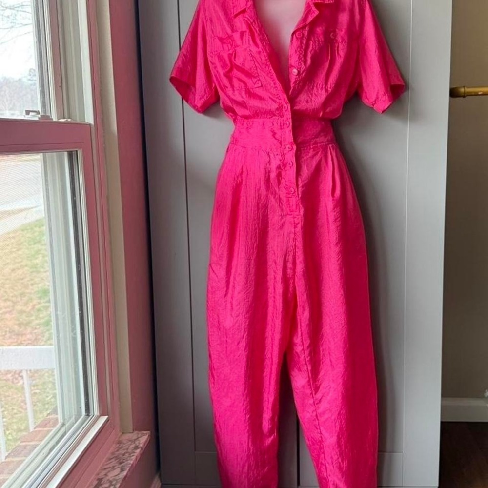 Vintage Ashley Morgan Hot Pink Satin Jumpsuit Size M (Fits like a S)